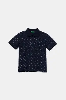 United Colors of Benetton tricouri polo din bumbac pentru copii culoarea bleumarin, cu imprimeu, 3H35G300X imagine