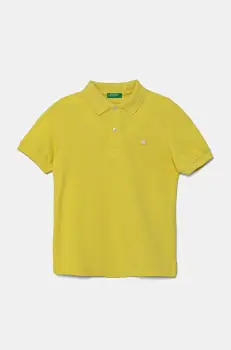United Colors of Benetton tricouri polo din bumbac pentru copii culoarea galben, uni, 3089C300Q imagine