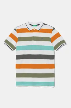 United Colors of Benetton tricouri polo din bumbac pentru copii culoarea portocaliu, cu imprimeu, 39QAC301T imagine