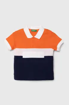 United Colors of Benetton tricouri polo din bumbac pentru copii culoarea portocaliu, modelator imagine