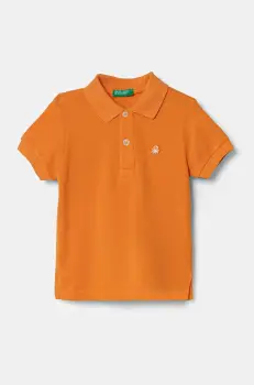 United Colors of Benetton tricouri polo din bumbac pentru copii culoarea portocaliu, neted, 3089G3008 imagine
