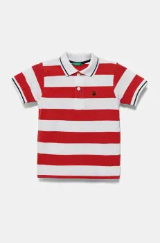 United Colors of Benetton tricouri polo din bumbac pentru copii culoarea rosu, cu imprimeu, 39QAG300V imagine