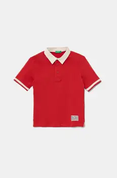 United Colors of Benetton tricouri polo din bumbac pentru copii culoarea rosu, uni, 3BL0G300W imagine