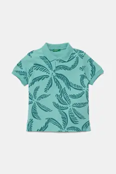 United Colors of Benetton tricouri polo din bumbac pentru copii culoarea turcoaz, cu imprimeu, 36Y4G300Y imagine