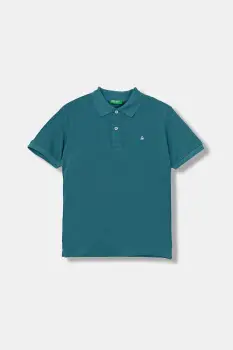 United Colors of Benetton tricouri polo din bumbac pentru copii culoarea turcoaz, uni, 3089C300Q imagine