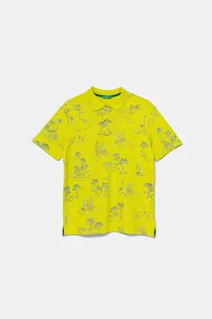 United Colors of Benetton tricouri polo din bumbac pentru copii culoarea verde, cu imprimeu, 36Y4C301W imagine