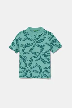 United Colors of Benetton tricouri polo din bumbac pentru copii culoarea verde, cu imprimeu, 36Y4C301W imagine