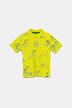 United Colors of Benetton tricouri polo din bumbac pentru copii culoarea verde, cu imprimeu, 36Y4G300Y imagine