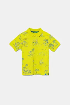 United Colors of Benetton tricouri polo din bumbac pentru copii culoarea verde, cu imprimeu, 36Y4G300Y imagine