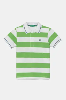United Colors of Benetton tricouri polo din bumbac pentru copii culoarea verde, cu imprimeu, 39QAG300V imagine