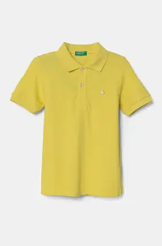 United Colors of Benetton tricouri polo din bumbac pentru copii culoarea verde, neted, 3089G3008 imagine
