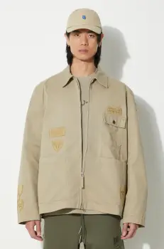 Universal Works geaca jeans Gower barbati, culoarea verde, de tranzitie, 30108.STONE imagine