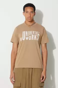 Universal Works tricou din bumbac MYSTERY TRAIN PRINT TEE barbati, culoarea bej, cu imprimeu, 29182 imagine