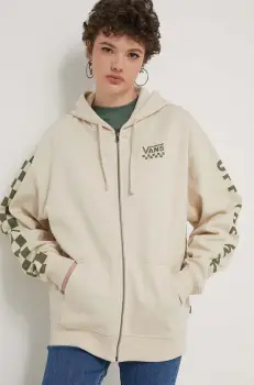 Vans bluza femei, culoarea bej, cu gluga, cu imprimeu imagine