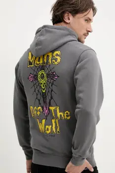 Vans hanorac de bumbac barbati, culoarea gri, cu gluga, cu imprimeu, VN000NWP1O71 imagine