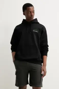 Vans hanorac de bumbac barbati, culoarea negru, cu gluga, cu imprimeu, VN000M1PBLK1 imagine