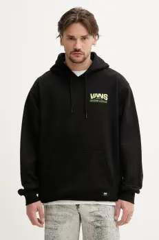 Vans hanorac de bumbac barbati, culoarea negru, cu gluga, cu imprimeu, VN000NHRBLK1 imagine