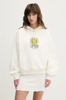 Vans hanorac de bumbac culoarea bej, cu gluga, cu imprimeu, VN000NXTFS81 imagine