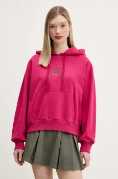 Vans hanorac de bumbac femei, culoarea roz, cu gluga, cu imprimeu, VN000NY1C9L1 imagine