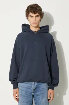 Vans hanorac de bumbac Premium Classics LX Hoodie Fleece barbati, culoarea albastru marin, cu gluga, neted, VN000GZ1D6Q1 imagine