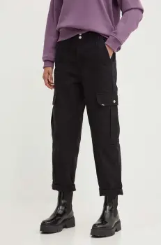 Vans pantaloni de bumbac culoarea negru, drept, high waist, VN000GWNBLK1 imagine