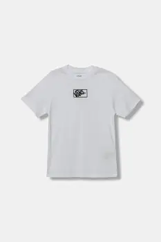Vans tricou de bumbac pentru copii BY BLOCKED BOX SS TEE culoarea alb, uni, VN000RBCWHT1 imagine
