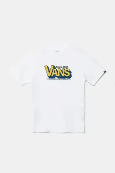 Vans tricou de bumbac pentru copii Checker Drop culoarea alb, cu imprimeu, VN000MK6WHT1 imagine