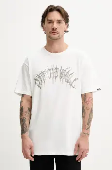 Vans tricou din bumbac barbati, culoarea alb, cu imprimeu, VN000M47FS81 imagine