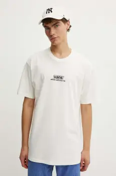 Vans tricou din bumbac barbati, culoarea bej, cu imprimeu, VN000HFFFS81 imagine