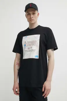 Vans tricou din bumbac barbati, culoarea negru, cu imprimeu imagine