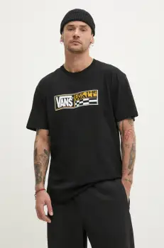 Vans tricou din bumbac barbati, culoarea negru, cu imprimeu, VN000NHMBLK1 imagine