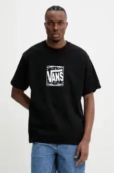 Vans tricou din bumbac barbati, culoarea negru, cu imprimeu, VN000Q25BLK1 imagine