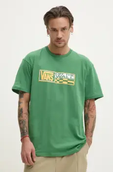 Vans tricou din bumbac barbati, culoarea verde, cu imprimeu, VN000NHMBR11 imagine