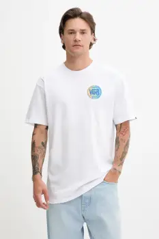 Vans tricou din bumbac culoarea alb, cu imprimeu, VN000M6RWHT1 imagine