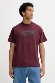 Vans tricou din bumbac culoarea bordo, cu imprimeu, VN000RA14QU1 imagine
