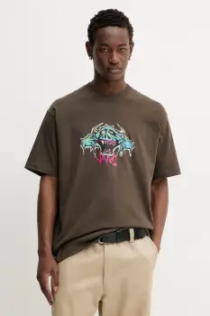 Vans tricou din bumbac culoarea maro, cu imprimeu, VN000PDYEMP1 imagine