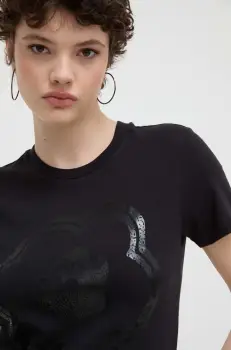 Vans tricou din bumbac femei, culoarea negru imagine