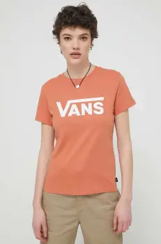 Vans tricou din bumbac femei, culoarea portocaliu imagine