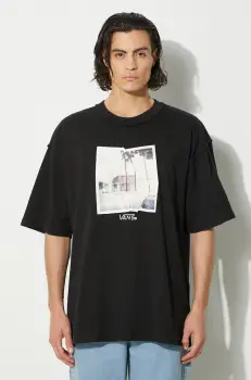 Vans tricou din bumbac Premium Classics LX Broadway barbati, culoarea negru, cu imprimeu, VN000HQ8BLK1 imagine