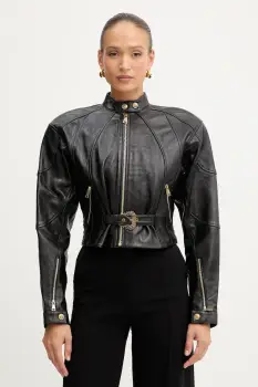 Versace Jeans Couture geaca ramones de piele culoarea negru, de tranzitie, 79HAVP03 CP021 imagine