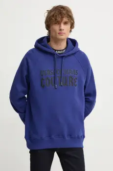 Versace Jeans Couture hanorac de bumbac barbati, culoarea albastru marin, cu gluga, cu imprimeu, 77GAIL02 CF02L imagine
