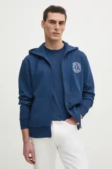 Versace Jeans Couture hanorac de bumbac barbati, culoarea bleumarin, cu gluga, cu imprimeu, 78GAIT00 CF01T imagine