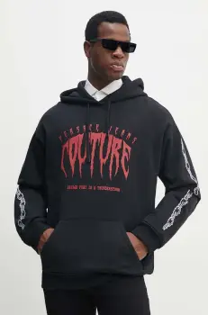 Versace Jeans Couture hanorac de bumbac barbati, culoarea negru, cu gluga, cu imprimeu, 77GAIE00 CF02E imagine