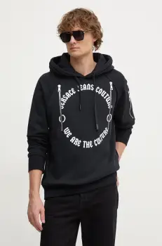 Versace Jeans Couture hanorac de bumbac barbati, culoarea negru, cu gluga, cu imprimeu, 77GAIE06 CF02E imagine