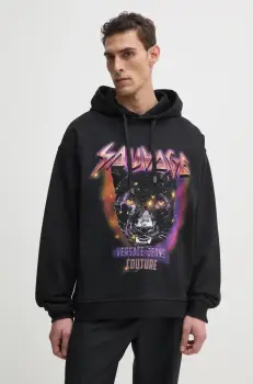 Versace Jeans Couture hanorac de bumbac barbati, culoarea negru, cu gluga, cu imprimeu, 78GAIC04 CF00C imagine