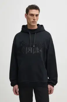 Versace Jeans Couture hanorac de bumbac barbati, culoarea negru, cu gluga, cu imprimeu, 78GAIE02 CF00E imagine