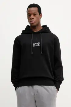 Versace Jeans Couture hanorac de bumbac culoarea negru, cu gluga, cu imprimeu, 79GAIP06 CF06P imagine