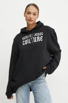 Versace Jeans Couture hanorac de bumbac femei, culoarea negru, cu gluga, cu imprimeu, 77HAIL03 CF00L imagine