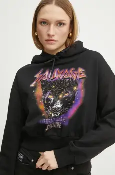 Versace Jeans Couture hanorac de bumbac femei, culoarea negru, cu gluga, cu imprimeu, 78HAIC04 CF00C imagine