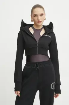 Versace Jeans Couture hanorac de bumbac femei, culoarea negru, cu gluga, cu imprimeu, 78HAIC08 CF00C imagine